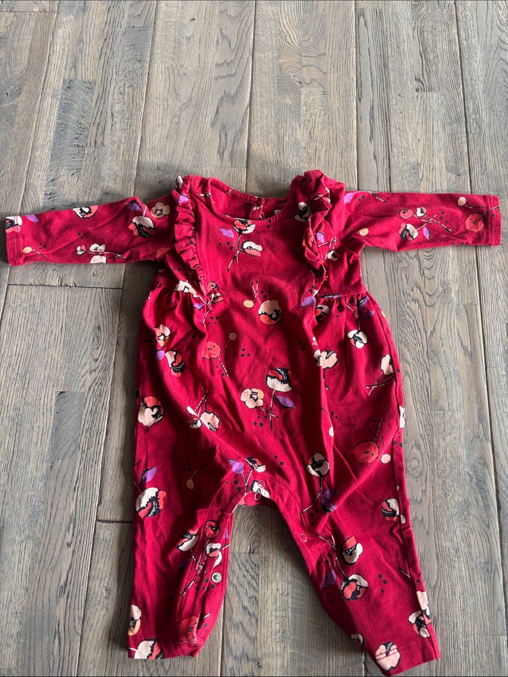 Tea Collection Red Floral Ruffle One-Piece Bodysuit